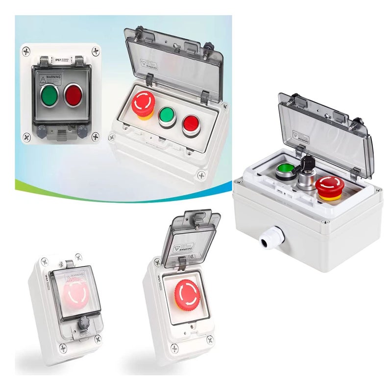 QL-LINRUN Push Button Box Ip67 with Green Momentary Lock Push Button Key Switch Emergency Stop Button with Protective Cover Anti-Misoperation Switch - Image 2